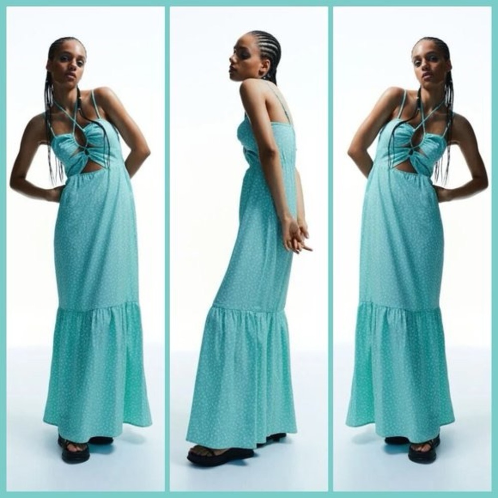 H&M Turquoise Floral Sleeveless Cutout Maxi Dress - Picture 2 of 8